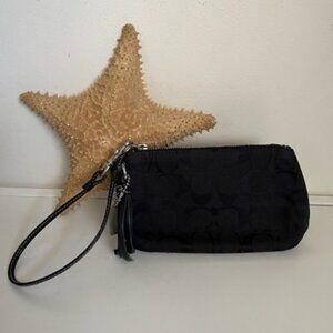 Stunning Black Leather & Jacquard Coach Wristlet